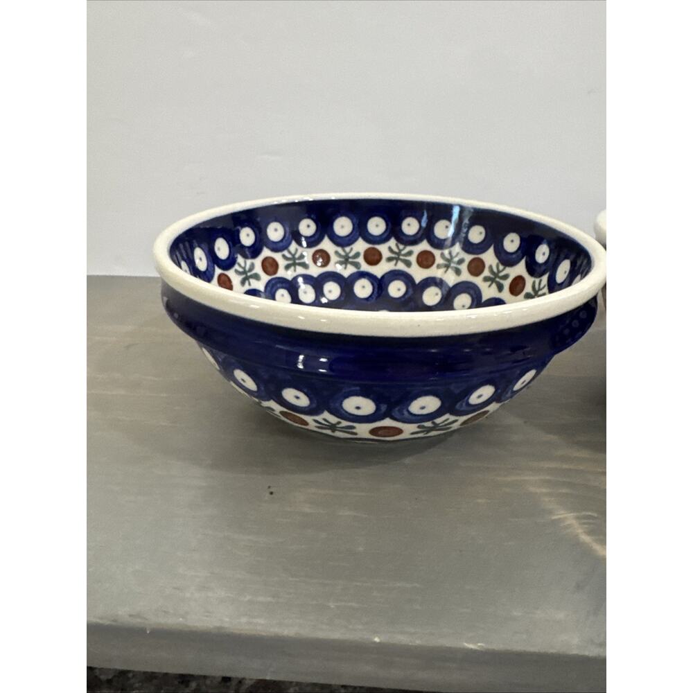 Polish Pottery Bowl- Set Of 2- Blue/White Nature 6in Wide/2.5in Tall Stackable - Picture 6 of 12